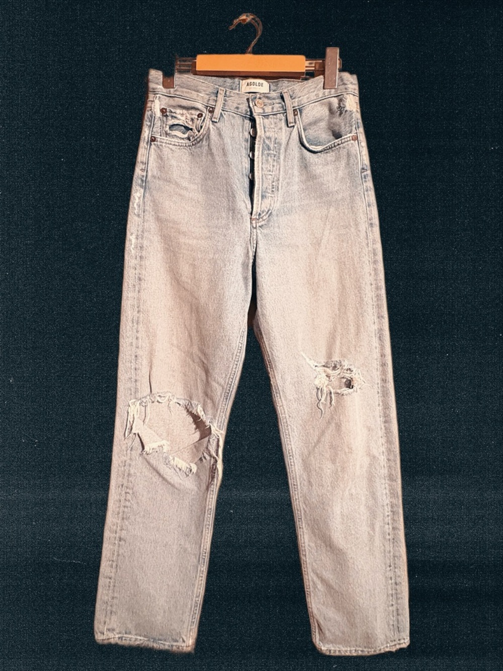 Agolde Women's Straight Light Blue Distressed Jeans